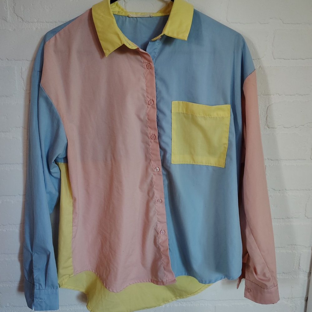 Colorblock Men's Shirt - Blue, Pink, Yellow